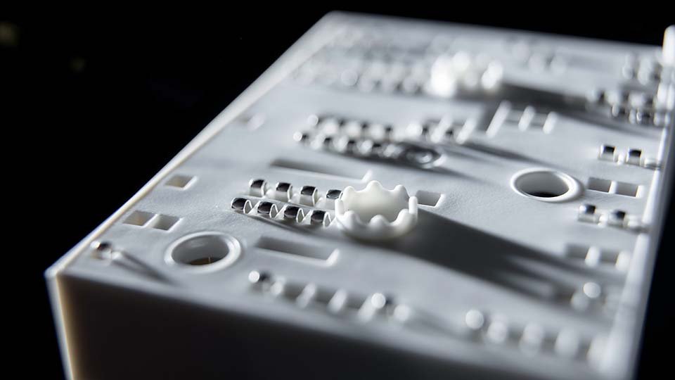 A close-up of MiniSKiiP3 showing details on black background