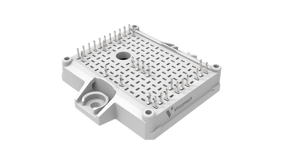 3D rendering of Vincotech's flow E2 housing with press-fit pins