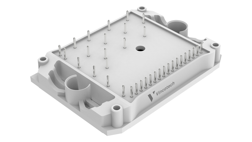 3D rendering of Vincotech's flow 1C housing with solder pins
