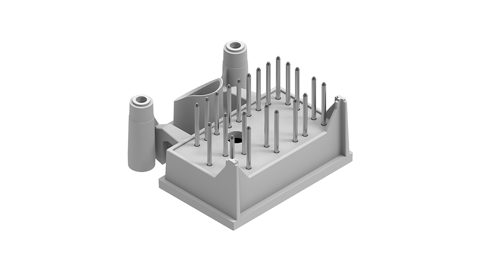 3D rendering of Vincotech's flow 0B housing with solder pins