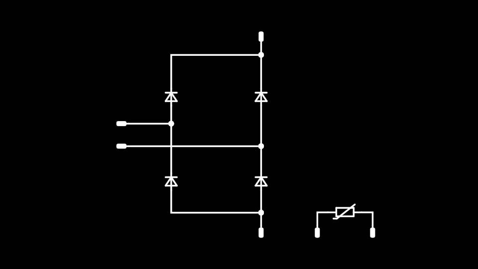 Schematic of a ultrafast rectifier topology on a black background.