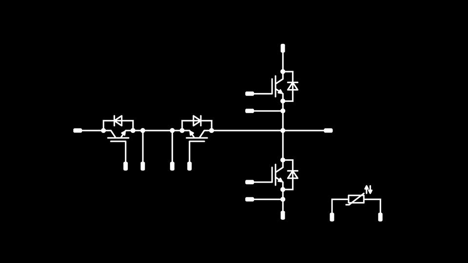 Schematic of a three-level MNPC topology on a black background.