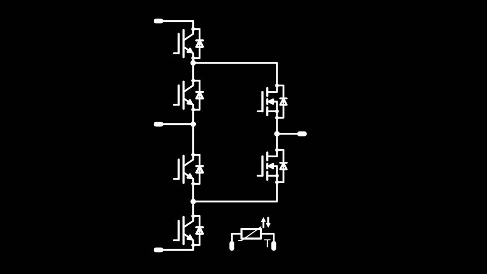 Schematic of a three-level ANPC topology on a black background.