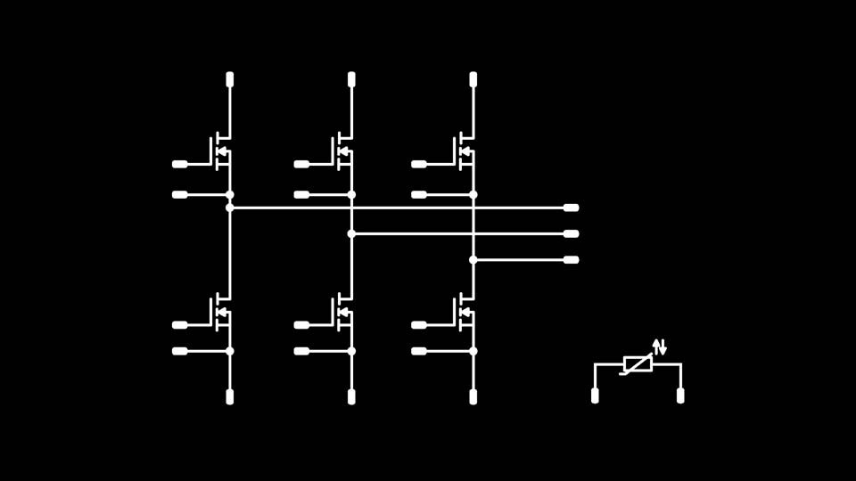 Schematic of a sixpack topology on a black background.