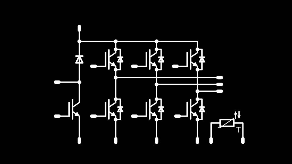 Schematic of a sevenpack topology on a black background.