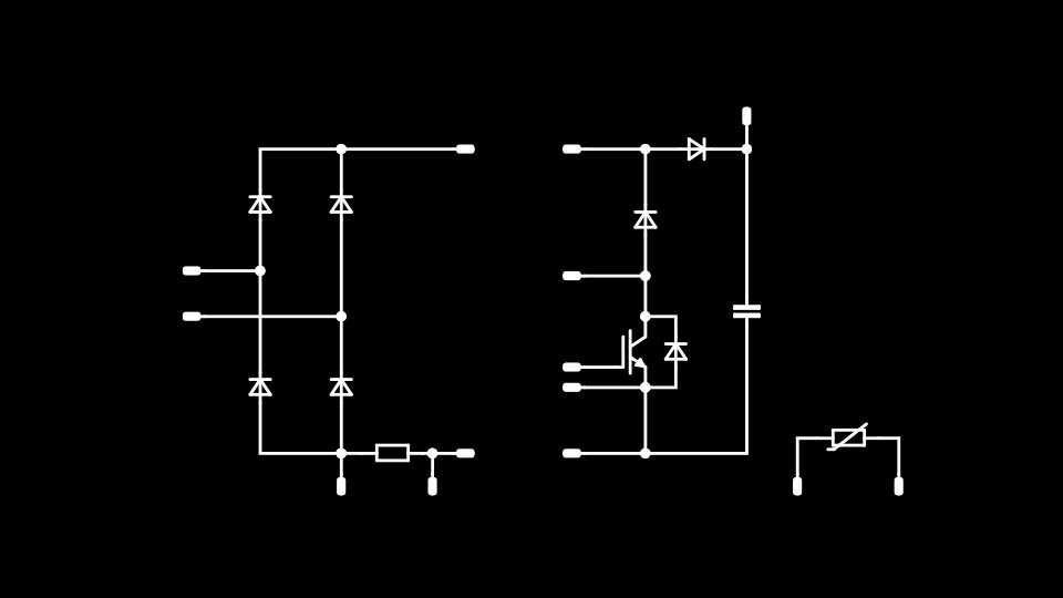 Schematic of a PFC (single-phase application) topology on a black background.
