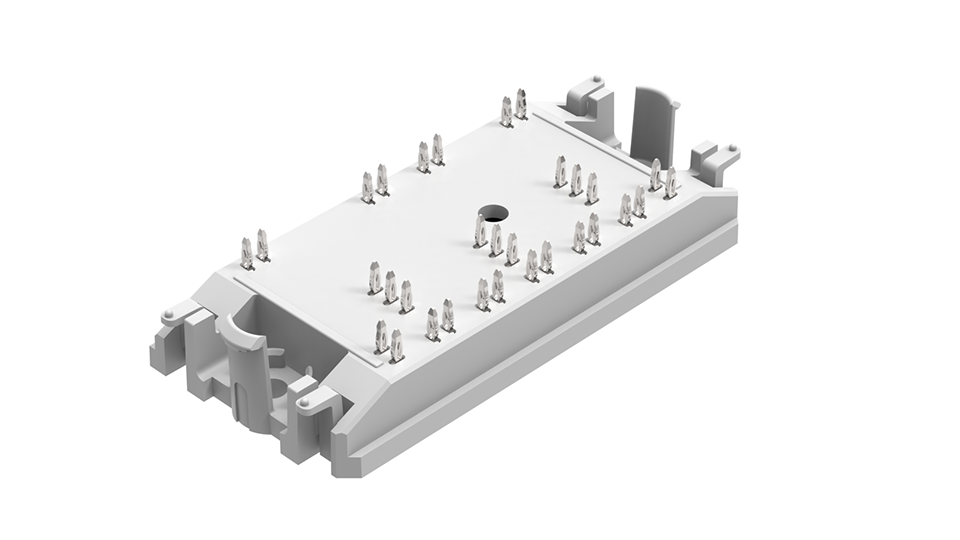 3D rendering of Vincotech's flow 1 housing with press-fit pins