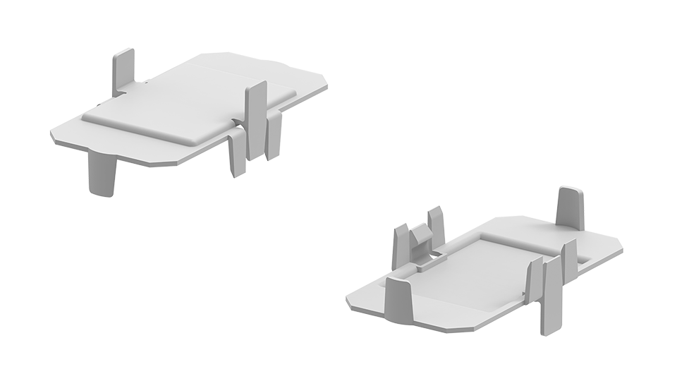 Two gray rectangular ProCap models are shown, labeled "upper view" and "bottom view," each featuring tabs on the sides and corners.