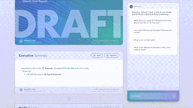 Asking Digits AI for help while building reports 