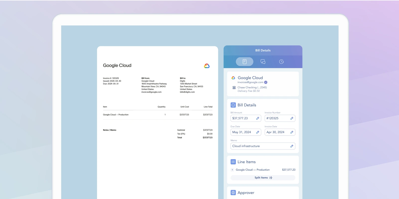 Google invoice details