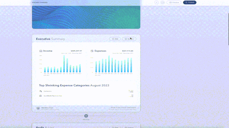 Dragging a chart created with Digits AI into a report