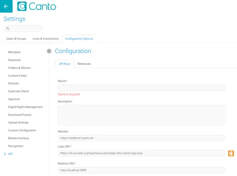 Canto API Key Konfiguration