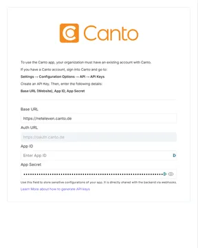 Canto App Konfiguration in Contentstack