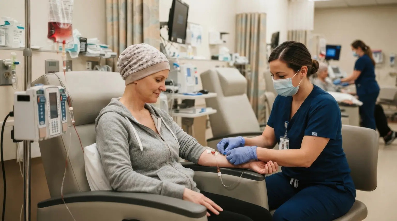 Nurse administrating IV treatment to a patient