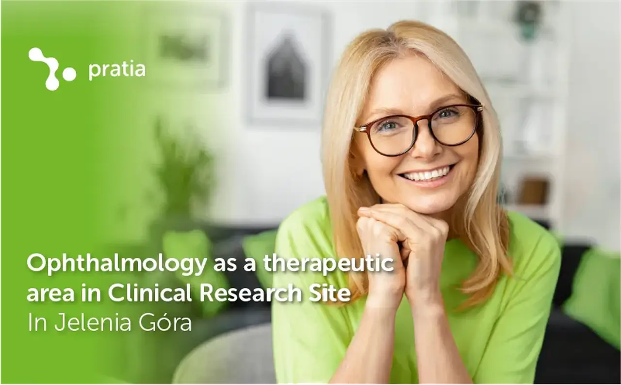 Woman in glasses in the Ophthalmology therapeutic area in Clinical Research Site in Jelenia Góra