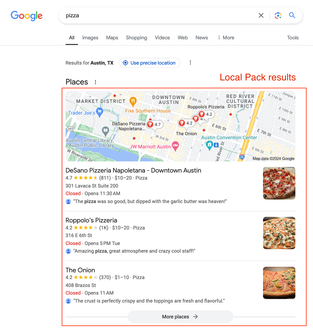 Google My Business Local Pack Results