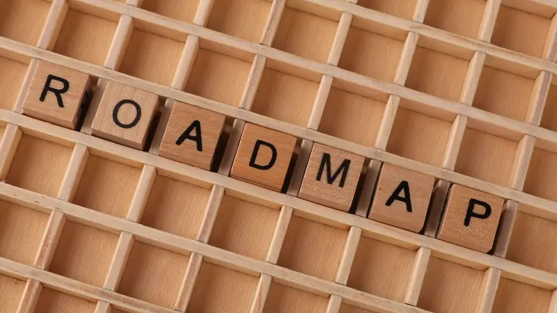 ตัวอักษรไม้สะกดคำว่า ROADMAP
