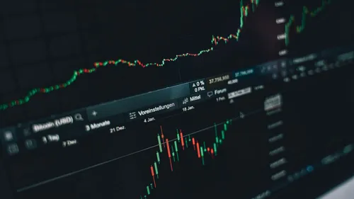Dark trading screen showing candlestick price charts