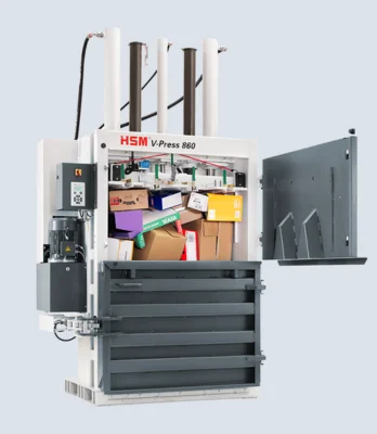 To fill the press, the upper half of the doors is swung to the right