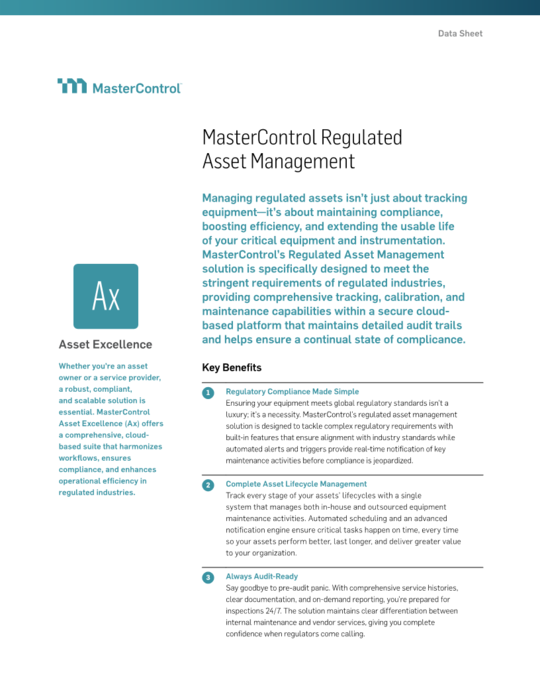 Cover Image of MasterControl Regulated Asset Management Document