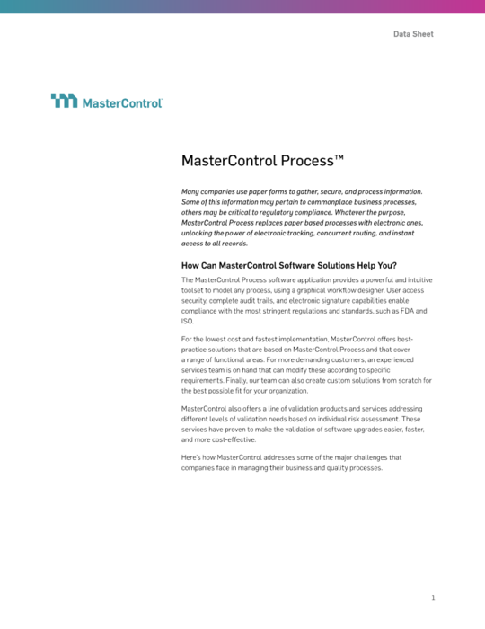 Cover Image of MasterControl Process  Document