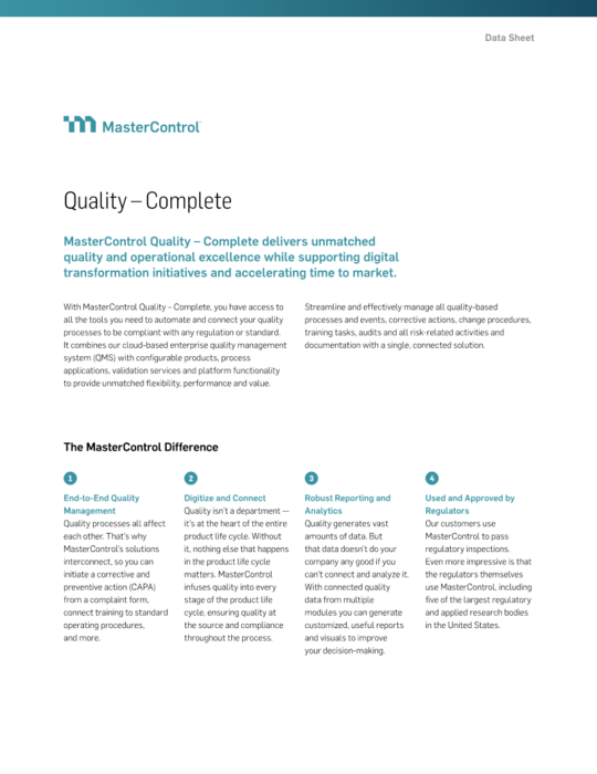 Cover Image of MasterControl Quality – Complete Document