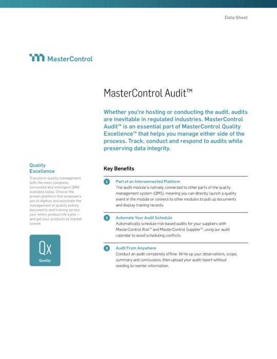 Cover Image of MasterControl Audit Document
