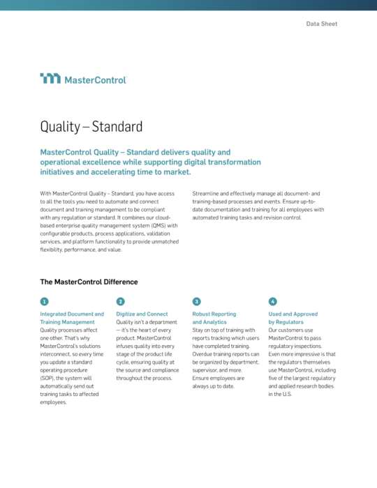 Cover Image of MasterControl Quality – Standard Document