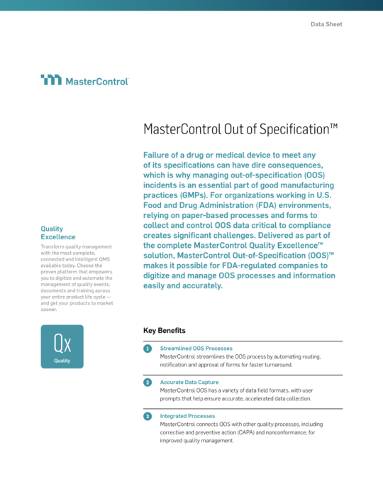 Cover Image of MasterControl Out-of-Specification Document