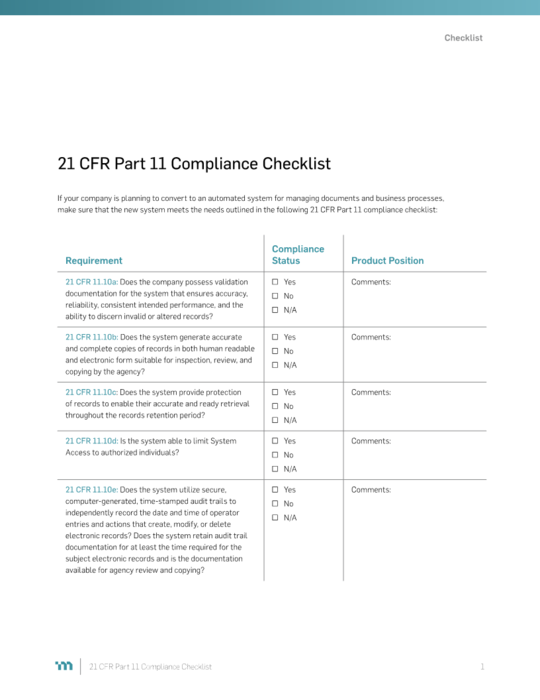 Cover Image of 21 CFR Part 11 Compliance Checklist Document