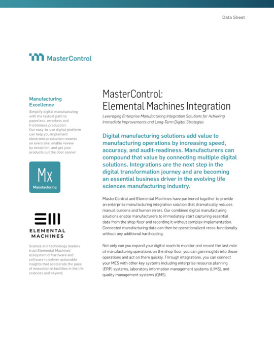 Cover Image of MasterControl: Elemental Machines Integration Document