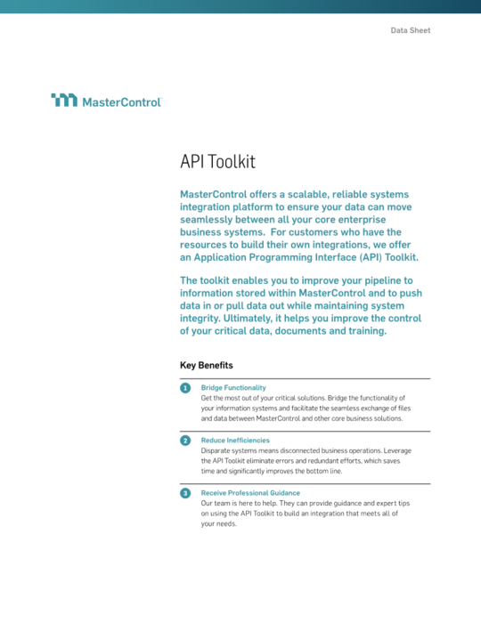 Cover Image of MasterControl API Toolkit Document