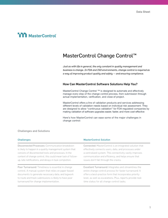 Cover Image of MasterControl Change Control Document