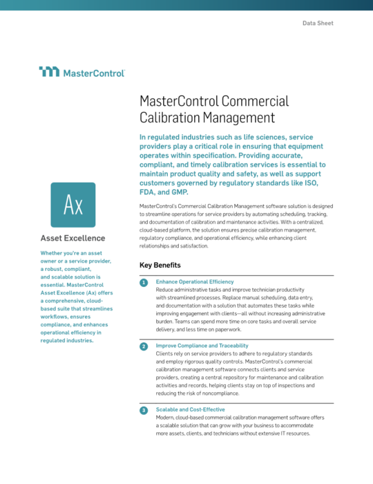 Cover Image of MasterControl Commercial Calibration Management Document