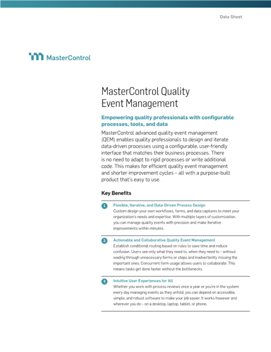 Cover Image of MasterControl Quality Event Management (QEM) Document