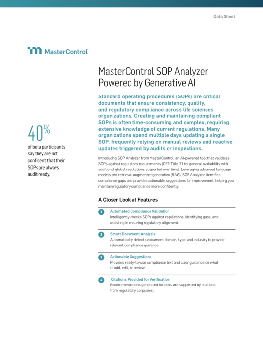 Cover Image of MasterControl SOP Analyzer Powered by Generative AI Document