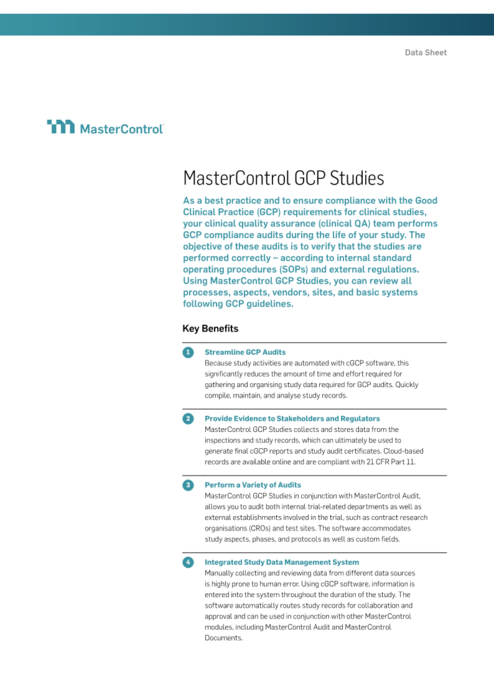Cover Image of MasterControl GCP Studies Document
