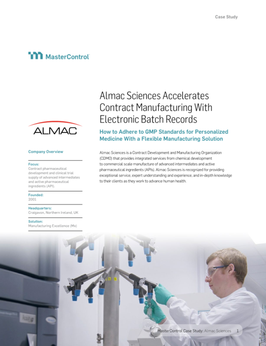 Cover Image of Almac Sciences Accelerates Contract Manufacturing With Electronic Batch Records Document