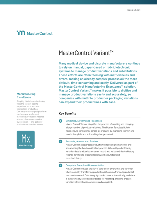 Cover Image of MasterControl Variant Document