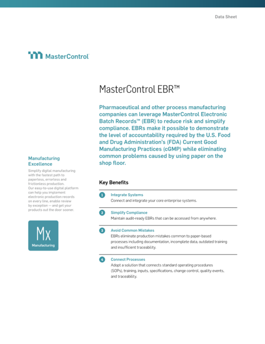 Cover Image of MasterControl Electronic Batch Records (EBR) Document