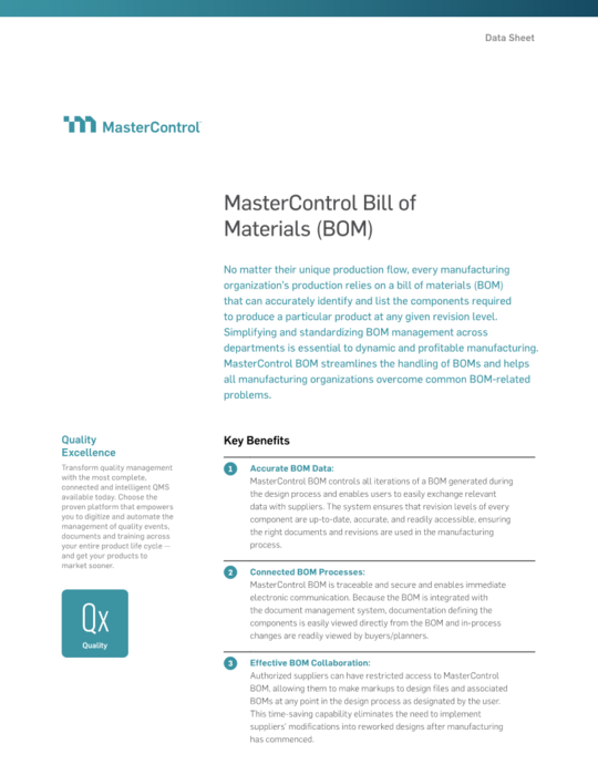 Cover Image of MasterControl Bill of Materials (BOM) Document