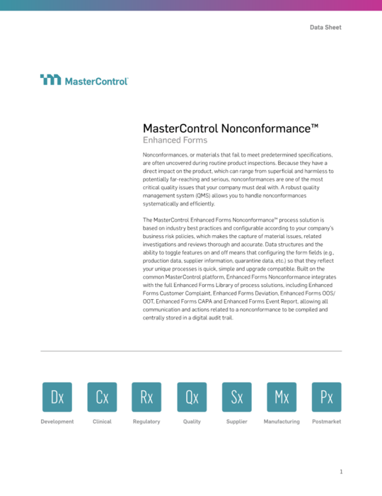 Cover Image of MasterControl Nonconformance Enhanced Forms Document