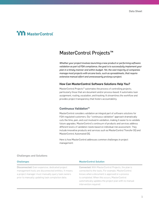 Cover Image of MasterControl Projects Document