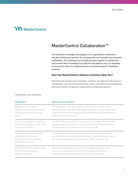 Cover Image of MasterControl Collaboration Document