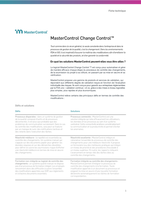 Cover Image of MasterControl Change Control Document