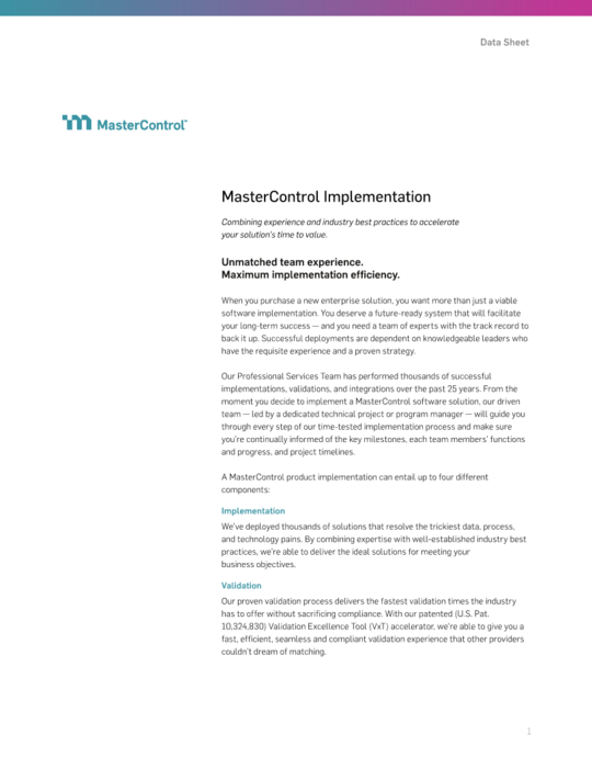 Cover Image of MasterControl Implementation Document