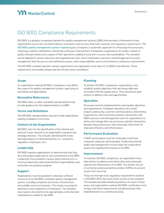Cover Image of ISO 9001 Compliance Requirements Document