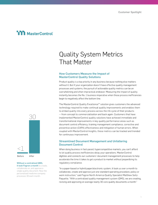 Cover Image of Quality System Metrics That Matter Document