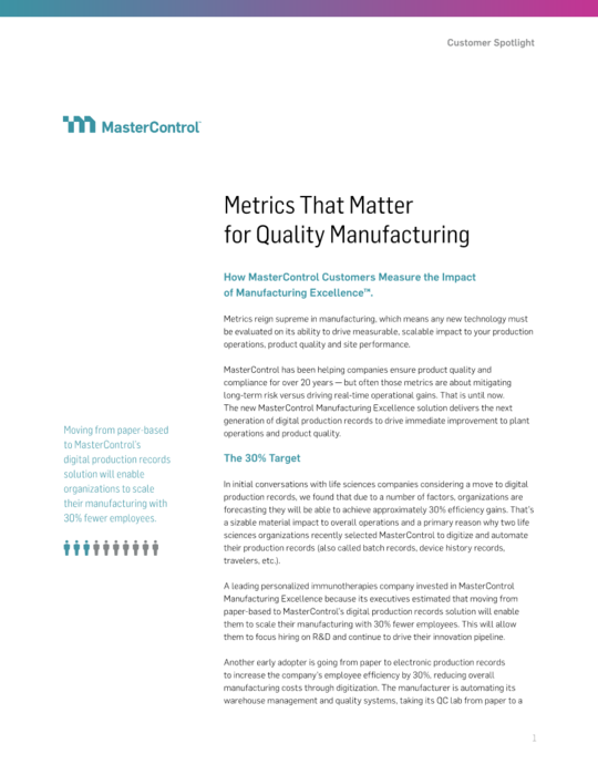 Cover Image of Metrics That Matter For Quality Manufacturing Document