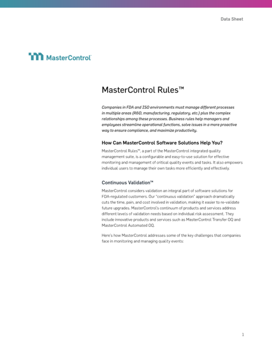 Cover Image of MasterControl Rules Document